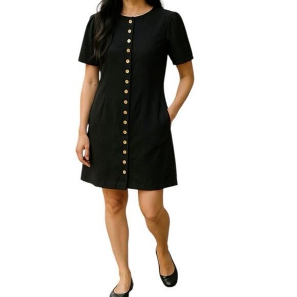 J. Crew NWT Stretch Viscose Linen Blend Gold Button Front Puff Sleeve Mini Dress - Picture 12 of 12